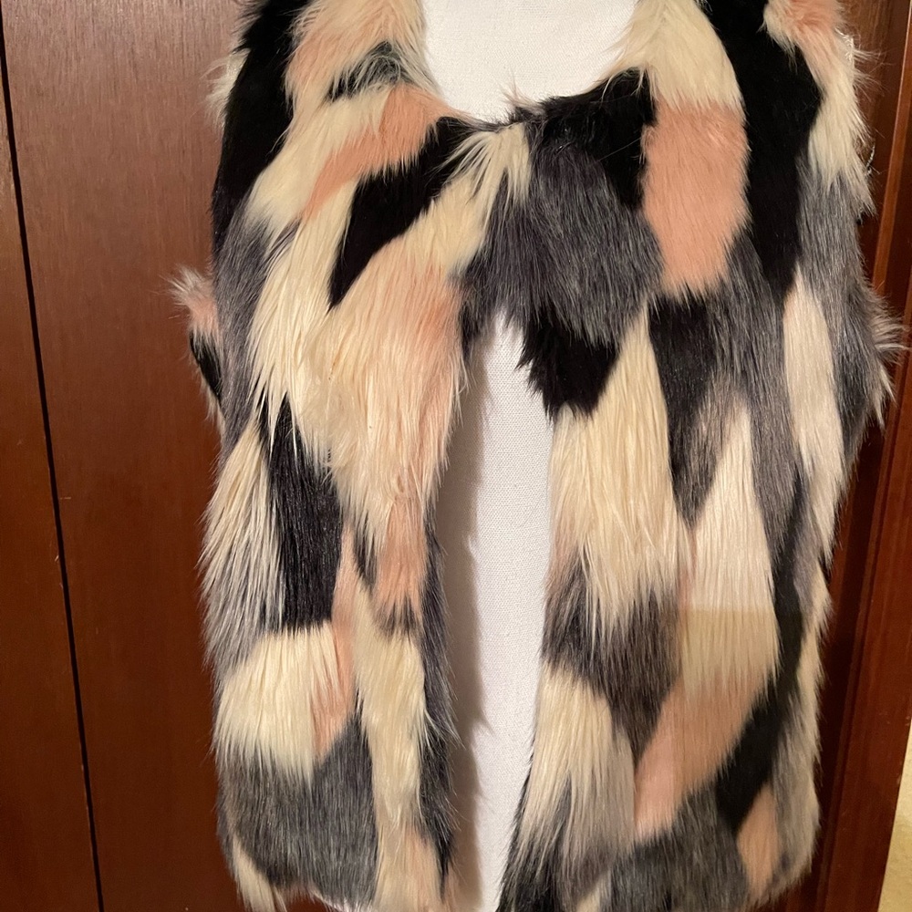 Adore Black, Pink and White Faux Fur Jacket Size Medium